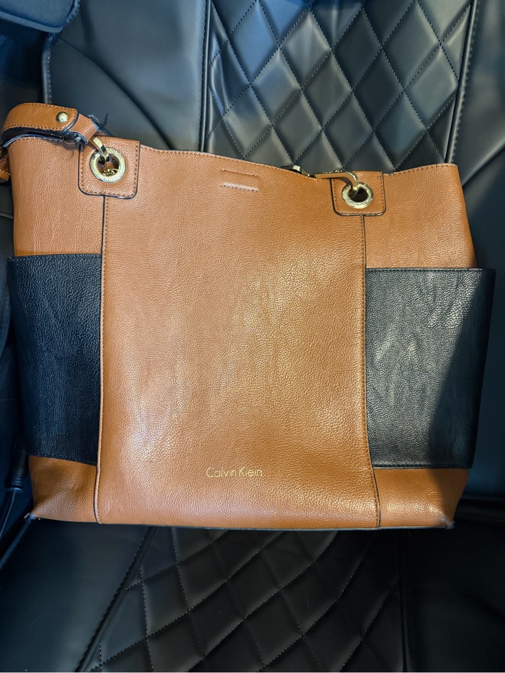 Calvin Klein Tan and Black Two-Tone Tote
